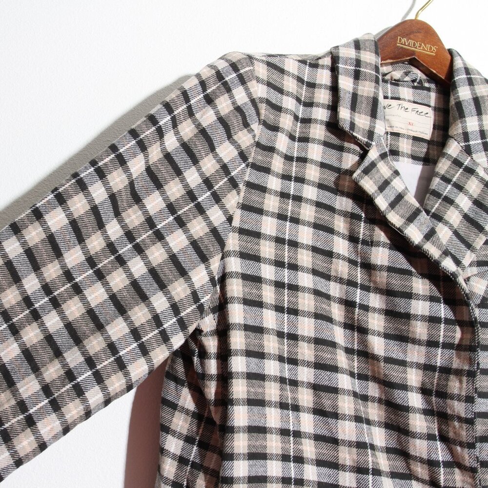 Free People We The Free Luminary Blazer Jacket Plaid Cotton Double Breasted XS - Picture 5 of 14